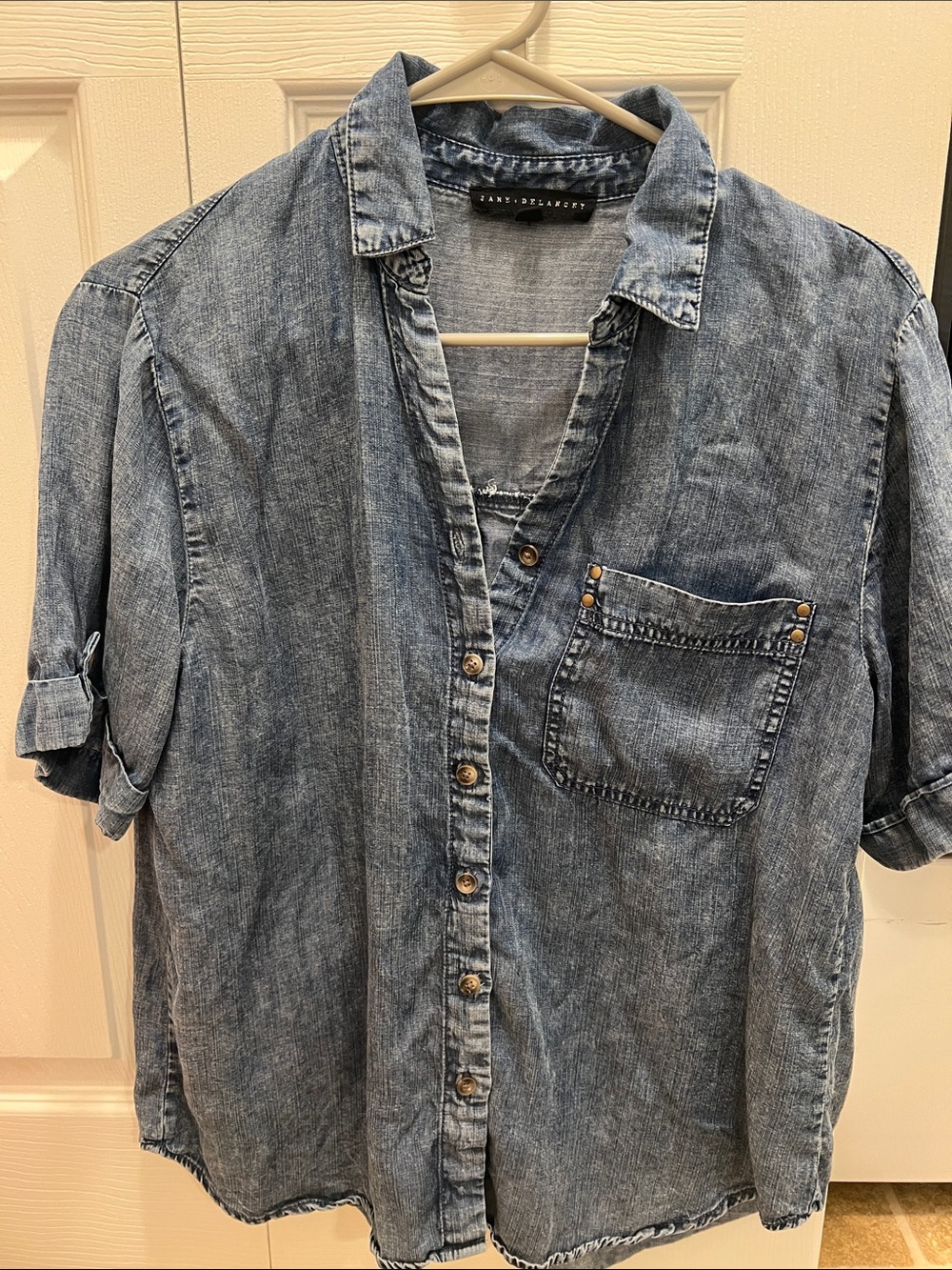 Jane and Delancey Washed Denim Short Sleeve Shirt - Blue